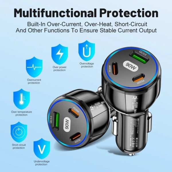 3-Port 90W Fast Car Charger - Image 7