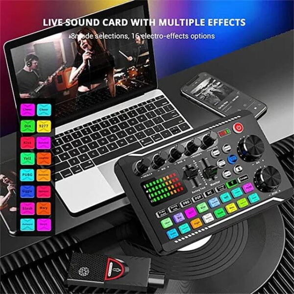 F998 Live Sound Card Audio Mixer Podcast Audio Interface with DJ Mixer Effects - Image 8