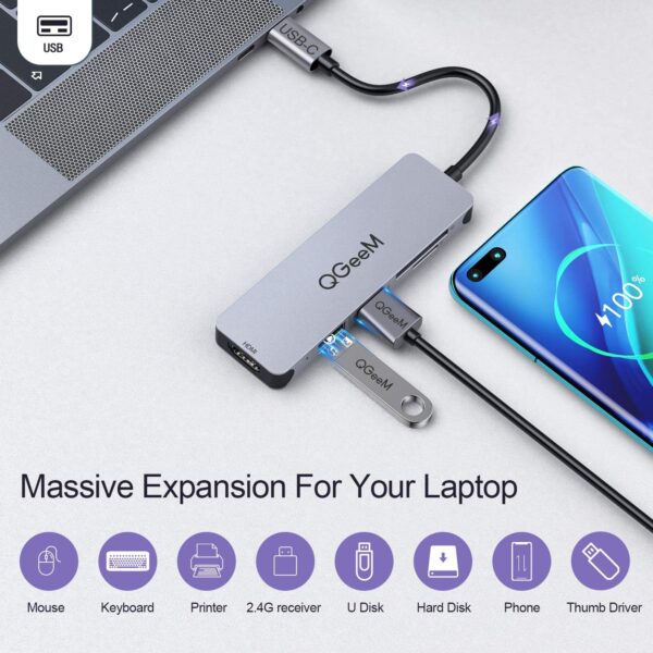 QGeeM 5-in-1 USB C to HDMI Adapter with 4K HDMI Output - Image 5