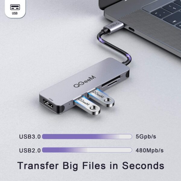 QGeeM 5-in-1 USB C to HDMI Adapter with 4K HDMI Output - Image 3